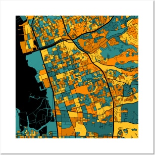 Chula Vista Map Pattern in Orange & Teal Posters and Art